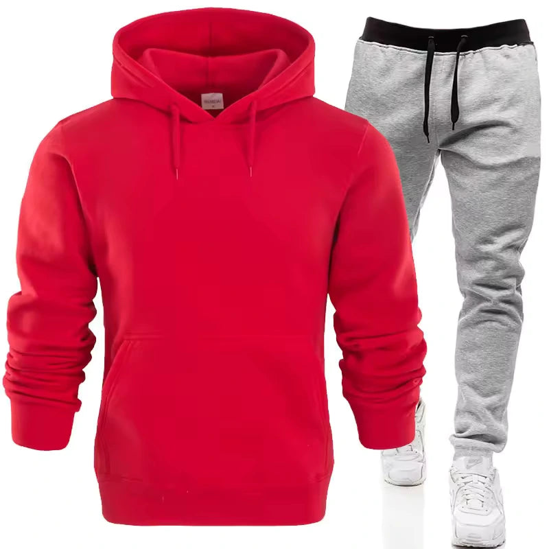 Winter Red & Black Fleece Hoodie Jogger Set