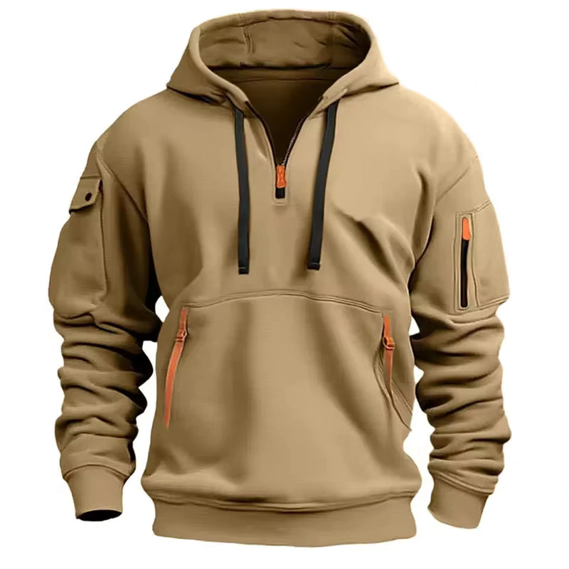 Multi-Pocket Fleece Zip-Up Hoodie